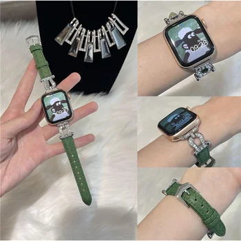 Цинкова сплав + кристал + телешка кожа Часовник за Apple Watch Серия Ultra / 8/7/6 за Iwatch Band 49mm 41mm 45mm U-образна гривна