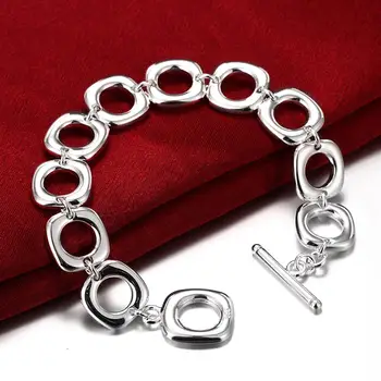 Fine класически квадратен кръг верига 925 стерлинги сребърни гривни за жена мъж сватбено тържество мода луксозни бижута подаръци