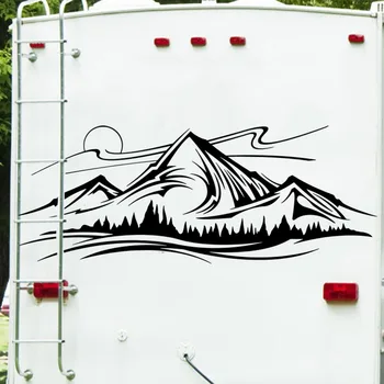 Голямо планинско дърво слънце къмпинг Rv стикер Decal пътуване кемпер кемпер Разгледайте пейзаж винил кола авто камион декор