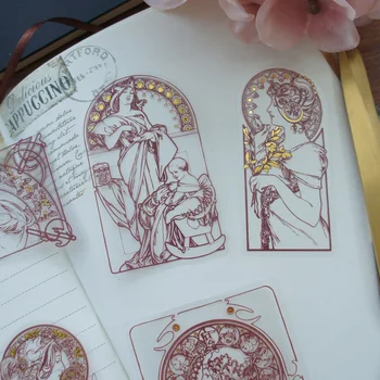 10pcs линия ръкопис тема Кафява златна богиня с нейния семеен стил стикер Скрапбукинг DIY подарък опаковка етикет декорация етикет