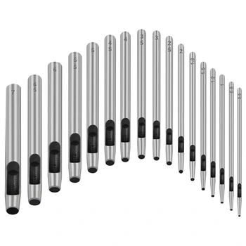 17 парче кръгла кожена дупка удар инструмент 0.5-7 мм, както е показано метал кухи дупка пробиване за кожа занаятчийски удар инструменти комплект