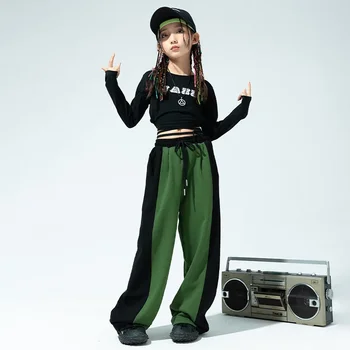 Autumn Kids Gril Streetwear Hip Hop Sport Sets Анцузи Тениска с дълъг ръкав Широк панталон за крака Детски сценични дрехи Sweatpant Tee