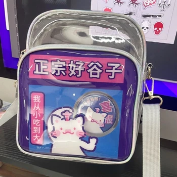 Xiuya Kawaii Crossbody чанта за жени писмо карикатура котка печат Ita чанта нови смешно сладък модни дизайнери Pvc случайни проста чанта