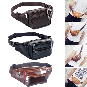 Модни мъже PU кожа талия чанта Multi-джоб и множество цип колан чанта регулируеми колан Фани пакет пазаруване телефон чанти