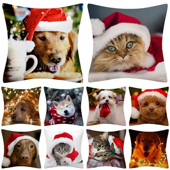 Сладко животно котка куче Коледа хвърлят възглавница покритие Начало декор възглавница Честита Нова година подарък адаптивни