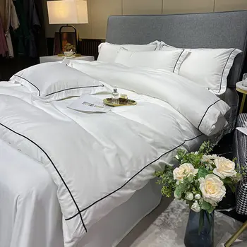 1 комплект памук спално бельо комплект с пухени покритие легло лист калъфка луксозен чаршаф плътен цвят крал кралица пълен размер